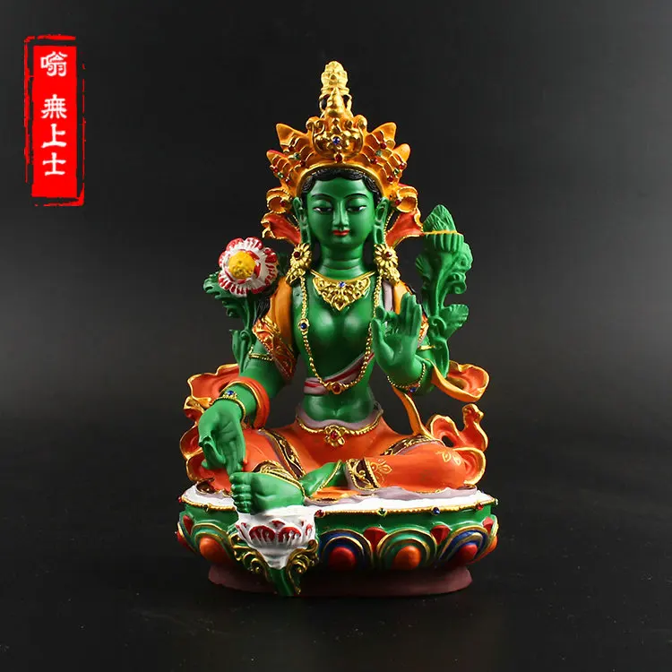 

Green Tara Statue Doro Bodhisattva Tibetan Tantra Guanyin Green Tara Master Resin Painted Buddha