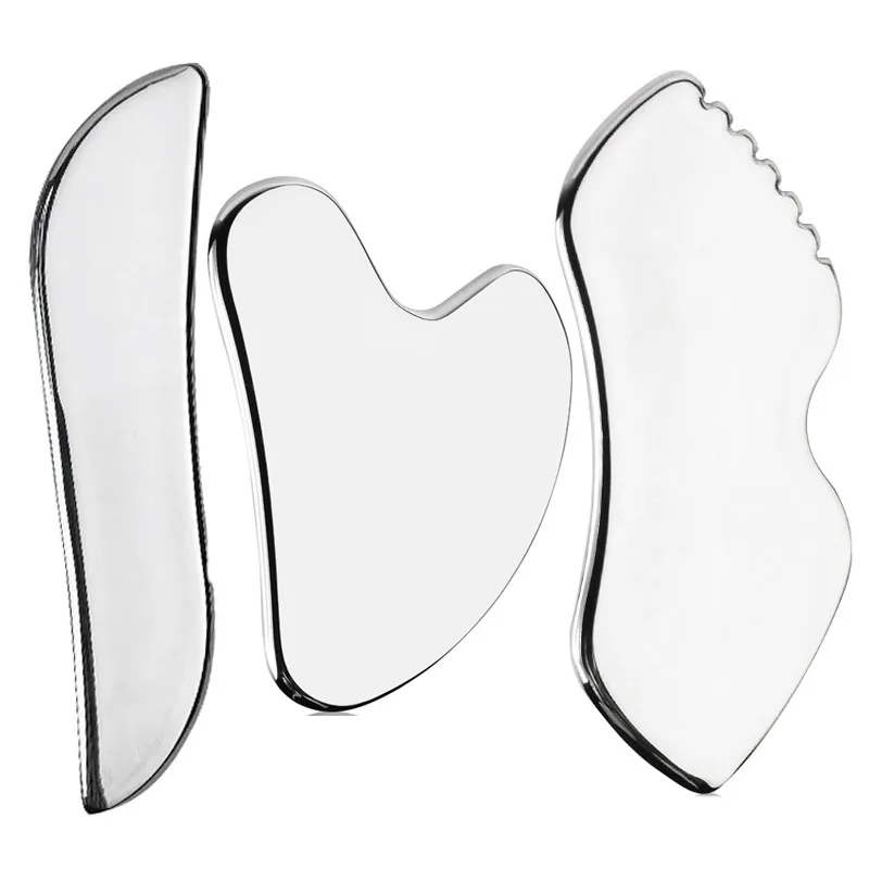 Facial Stainless Steel Scraper Massage Gua Sha Tool Face Lift Anti-Aging Skin Tightening Cooling Metal Contour Reduce Puffiness