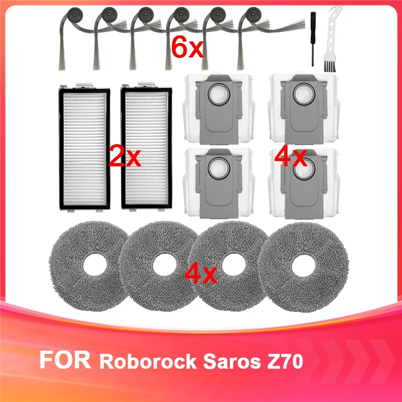-مجموعة ملحقات A25M لقطع غيار المكنسة الكهربائية Roborock Saros Z70، ومرشحات HEPA، والمماسح، وأكياس الغبار، والفرش الجانبية