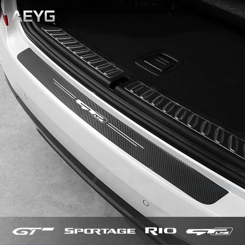 Carbon Fiber Car Rear Trunk Bumper Guard Stickers For KIA GTline GT RIO Sportage Trunk Sill Protectoive Decals Auto Accessories