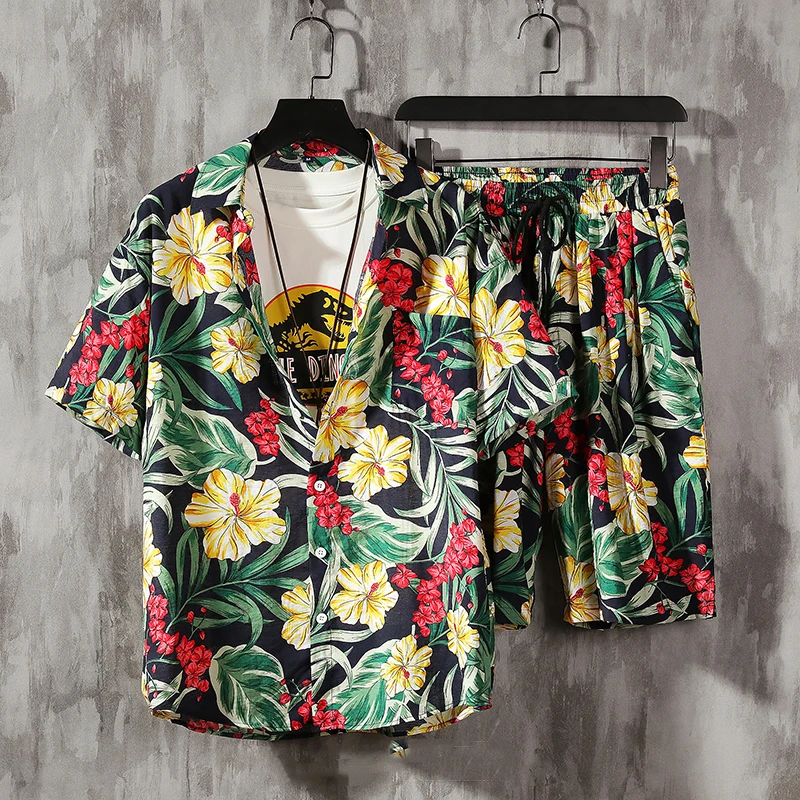 Summer Beach Flower 3D Print Men Shirt Sets Fashion Short Sleeve Shirt Oversized Beach Shorts Streetwear Hawaiian Suits Clothes