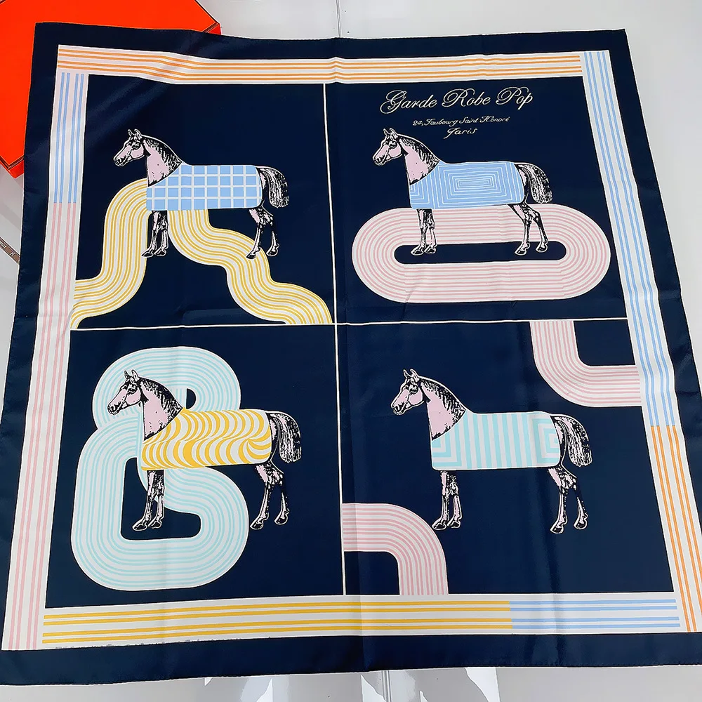 

2023 Horse Print Square Edge Scarf 90x90 Rolled Designer Silk Head Neck Scarfs Hand Rolling Bandana Luxury Scarves Shawls