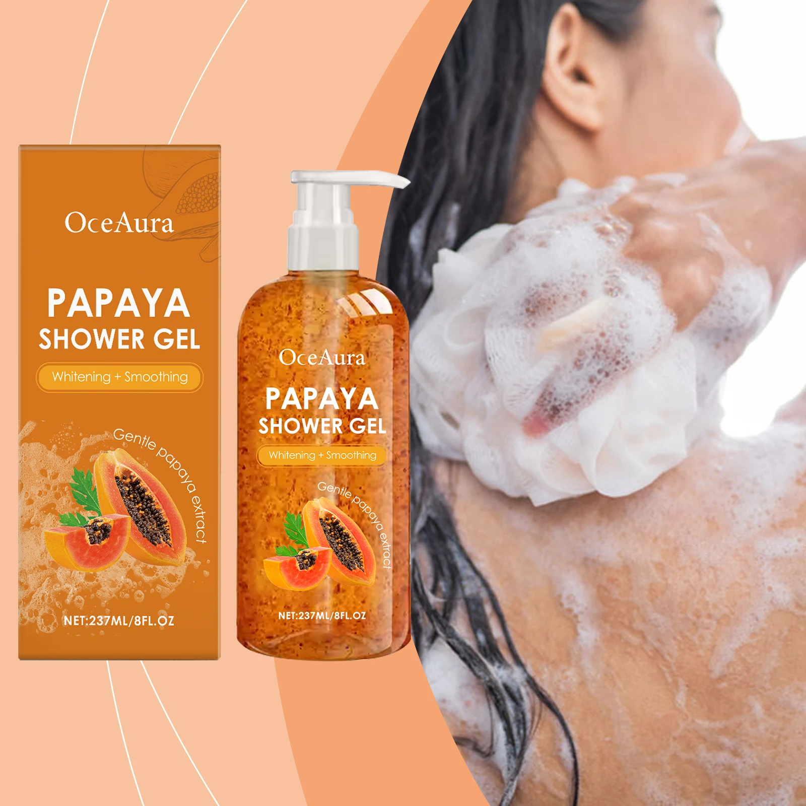 Papaya Feuchtigkeitsspendendes Duschgel, nährt den Hautton aufhellen, sanfte Reinigung, verbessert das Trocknen, weichmachende, duftende Keratin-Badelotion