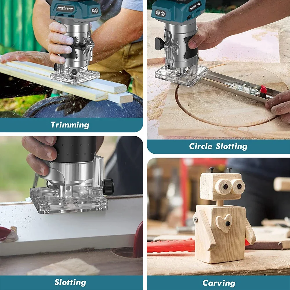 Imagem -05 - Brushless Elétrico Mão Aparador para Makita Cordless Wood Router Carpintaria Gravura Slotting 18v Bateria Velocidades