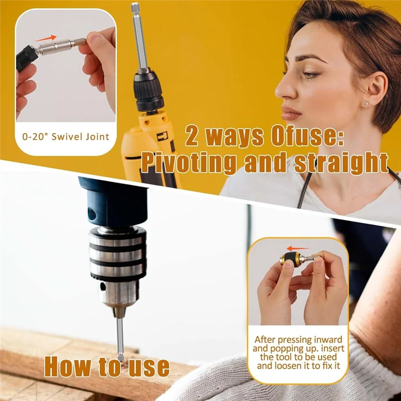 N08R 6Pcs Drill Bit Extension Magnetic Swiveling Bit Tip Holder Bar Set 1/4Inch Magnetic Rotary Drill Holder,For Tight Spaces