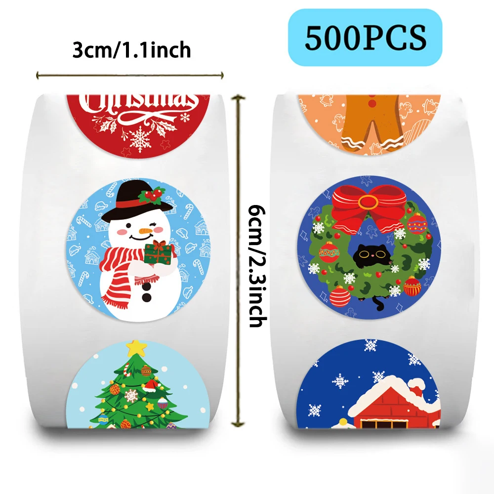 

500pcs Cute Cartoon Merry Christmas Stickers Roll DIY Skateboard Luggage Kawaii Seal Label Decals Decoration Reward Sticker Toys