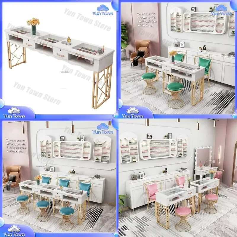 Glass Double-layer Nail Table and Chair Set for Nails Salon for Manicurist for Professional Manicure Table for Salon