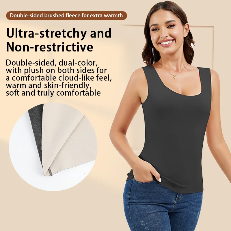 Slimbelle Women's Thermal Top Sleeveless Underwear Outer Wear Double-side Brush Keep Warm Soft Vest Heating Inner Bottoming