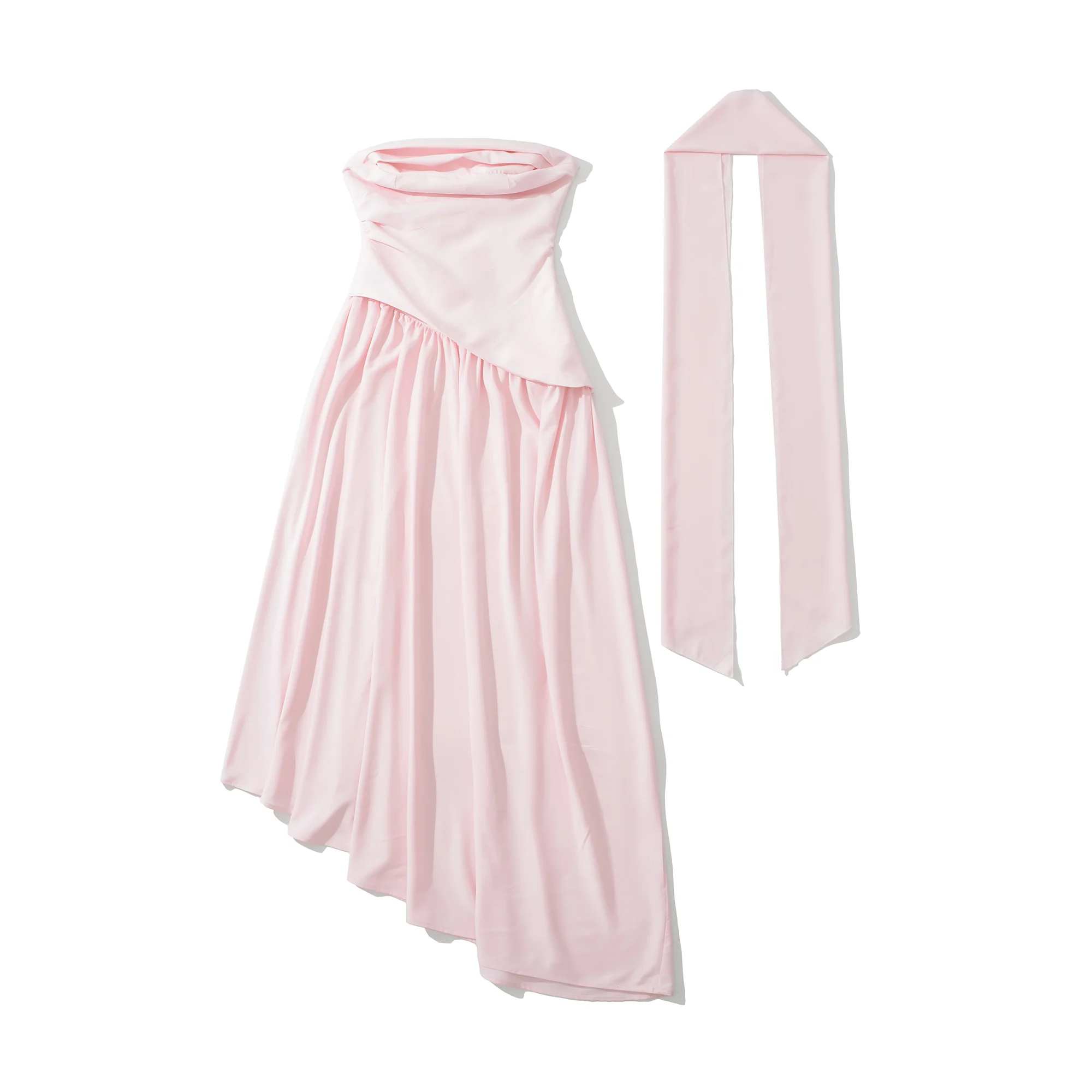 Strapless maxi-jurk voor dames, gedrapeerd sjaaldetail, asymmetrische taille, formele jurk