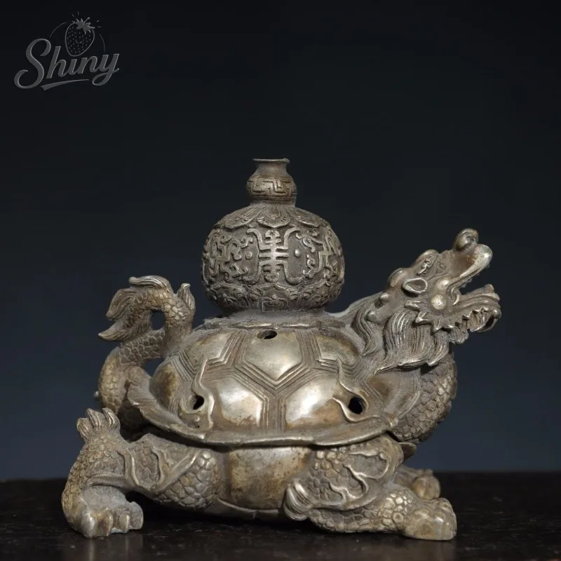 Antique Dragon Turtle Statue Incense Burner Auspicious Beast Sculpture Desktop Decorations Feng Shui Home Decor