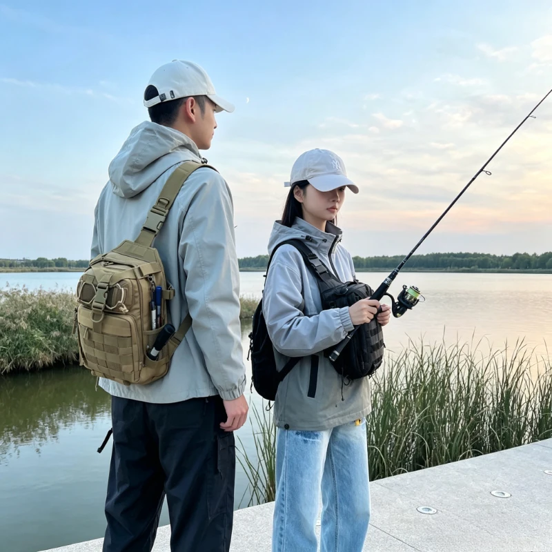 Lure Fishing Chest Bag, Outdoor Angler Shoulder Pack, Multifunctional Rod Carrier, Scratch-Resistant Breathable for Tackle Gear