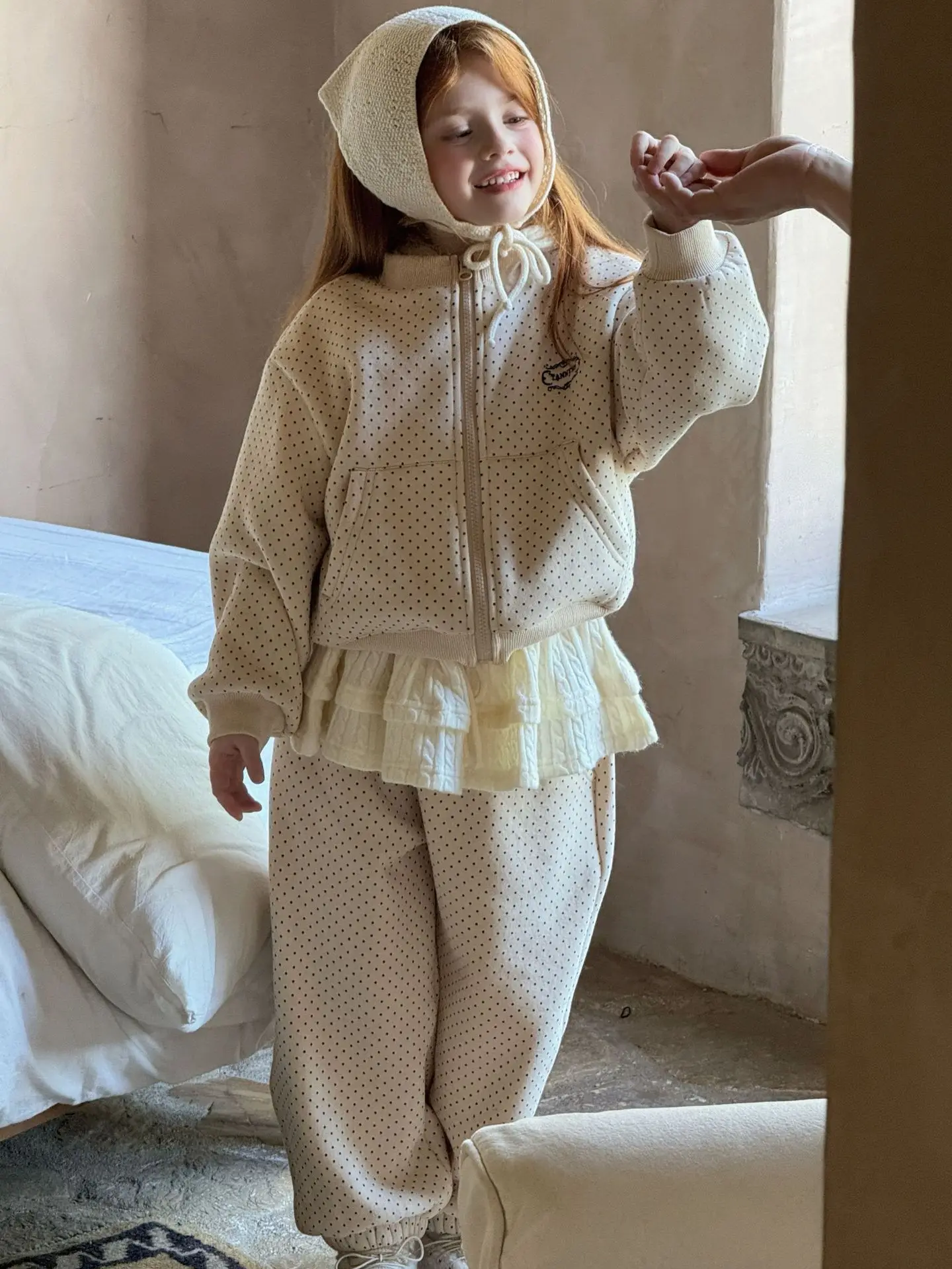 2025-winter-new-children's-girls'-velvet-polka-dot-two-piece-set-casual-cardigan-and-pants-set-toddler-girl-clothes