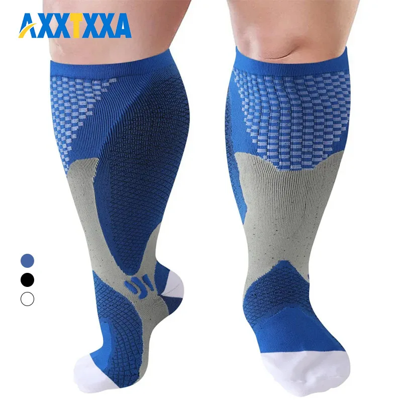 AXXTXXA 1 Pair Plus size compression socks wide calf women men knee high 20-30 mmhg circulation for swelling 2XL-7XL