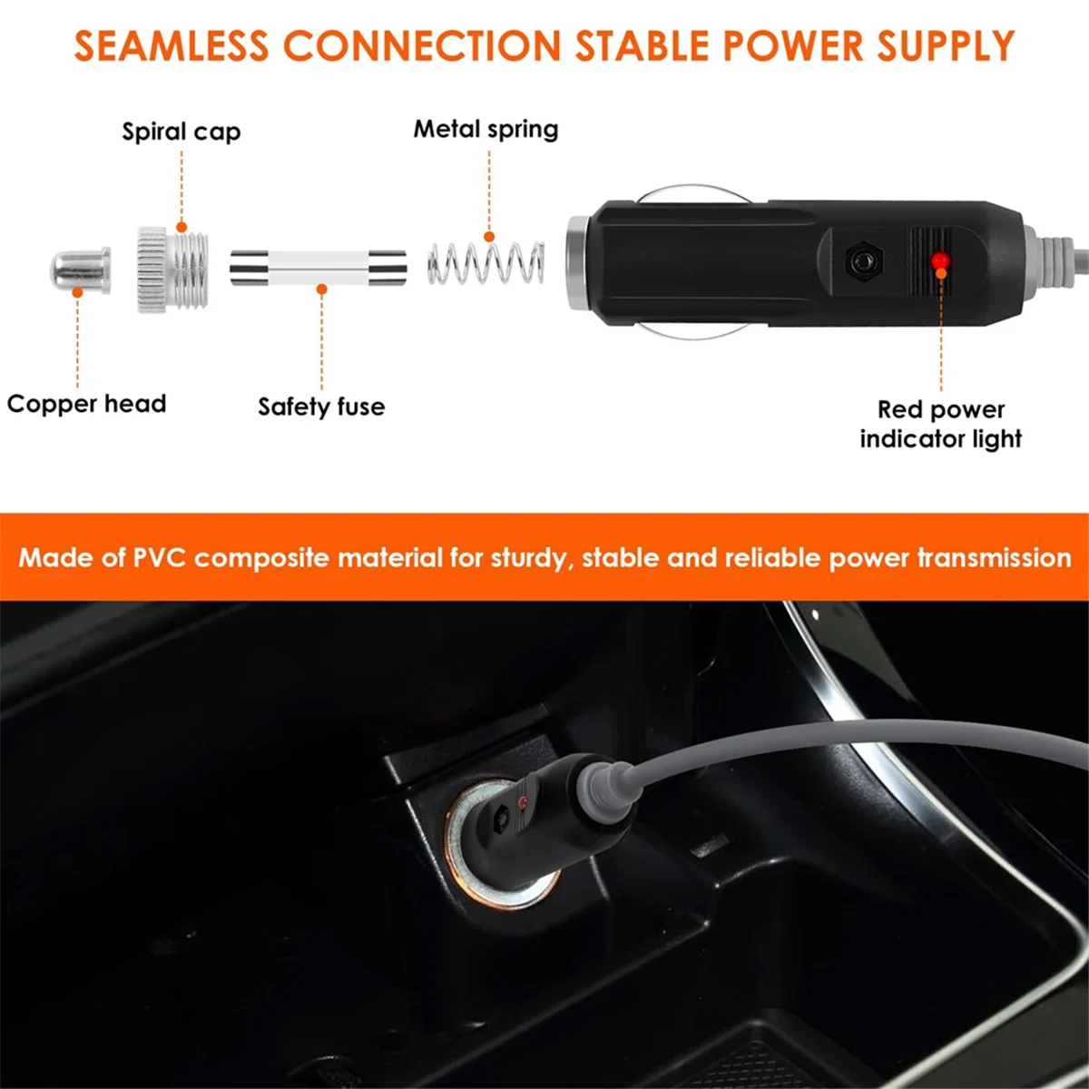 

ABNJ Mini DC Power Cable CigaretteLighter Adapter, 12V-24V Car Charger, 10 FT Car CigaretteLighter Cable Male Plug to DC