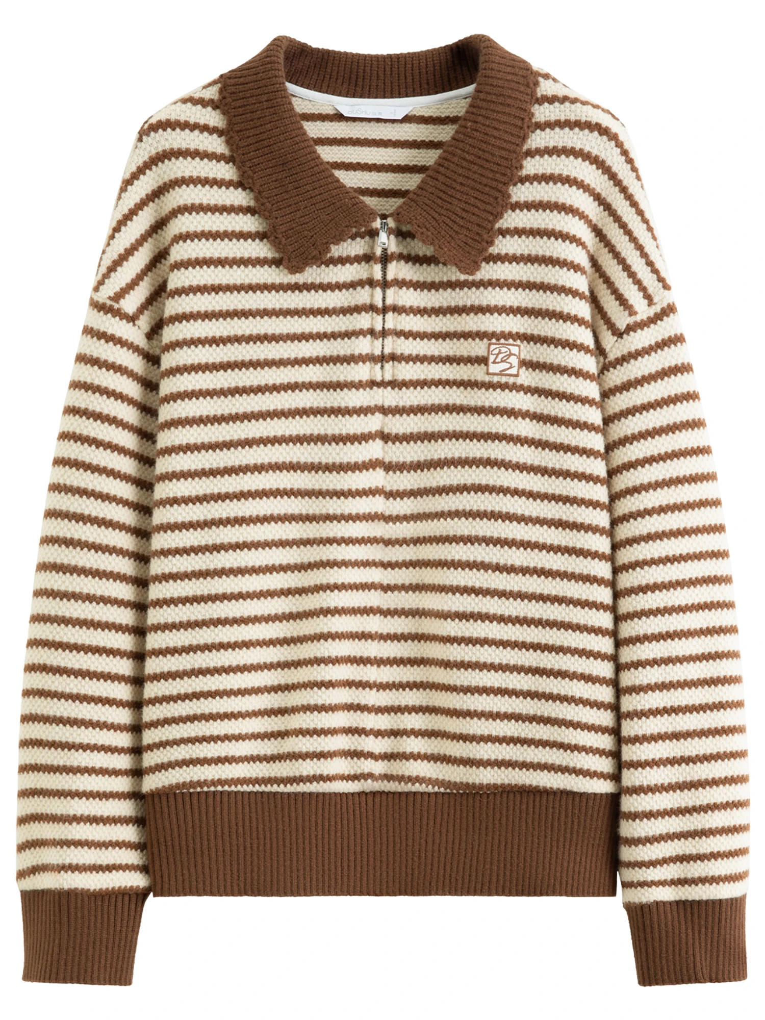 DUSHU Turn Down Collar Contrast Striped Knit Sweater 2025 Winter Casual Retro Loose Sweater Sweet Age-reducing Korean Style Soft