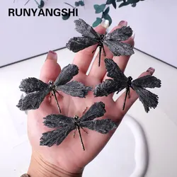 1pc Natural Crystal Stone Black Tourmaline Flame Feather DIY Dragonfly Animal Divination Decoration Wholesale Home Decoration