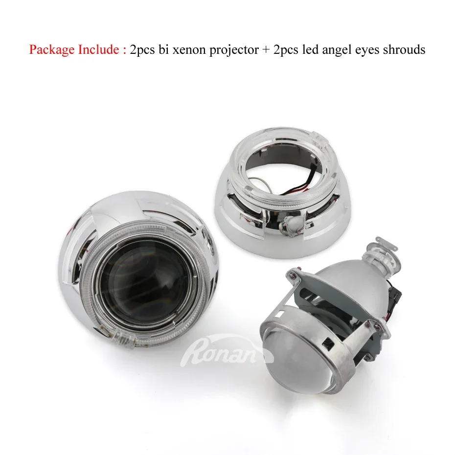 Ronan 3.0\'\' Pro Metal Lens Headlight Bi-Xenon Retrofit Projector Colorful Devil LED Angel Eyes Upgrade H4 H7 Headlight Using H1