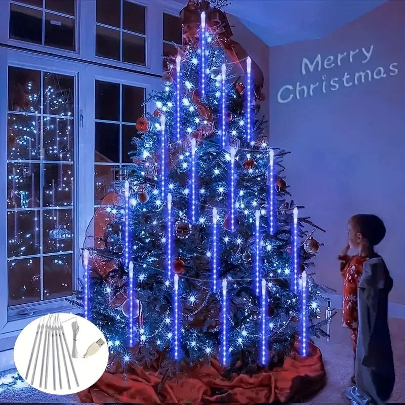 Christmas Lights Outdoor Icicle Lights Snowfall Meteor Shower Rain Light Christmas Decoration Falling Drop String Light 8 Tubes