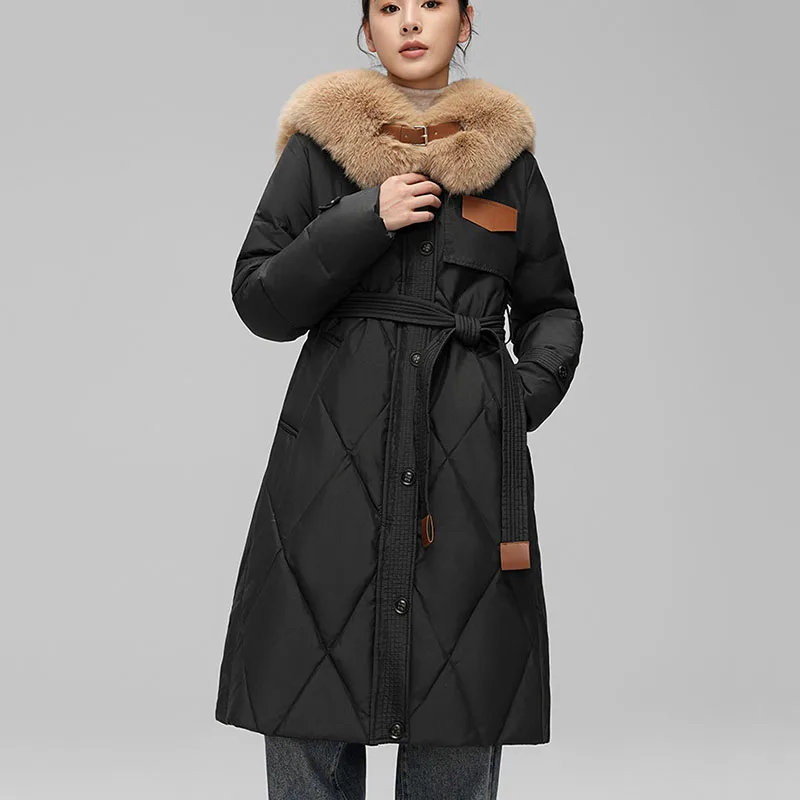 mid long big fur collar Women's winter jacket slim outwear down cotton coats for women long sleeve casual parkas women coat 2024