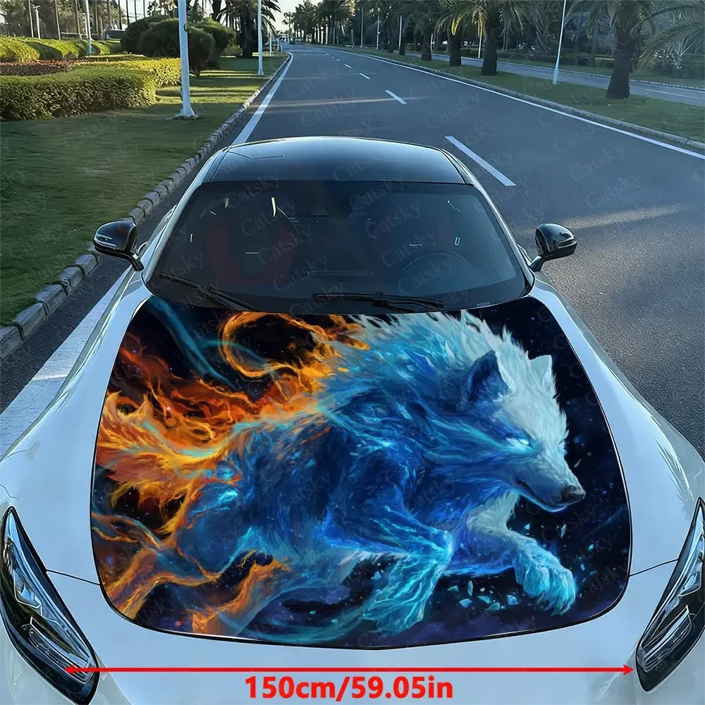 Ice And Fire Wolf Car Hood Stickers, Suitable For SUV And Truck Covers - Waterproof And Durable Vinyl Stickers, High-quality Gif