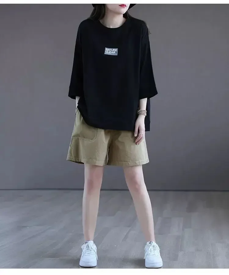 7 minutes of sleeve T-shirt female fashion label top leisure loose big yards dress with short sleeves jacket in spring andsummer