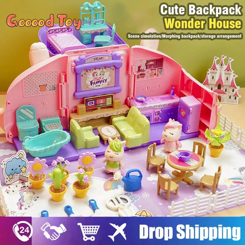 

Children's Dollhouse Pretend Play Home Doll House Backpack Simulation Villa Castle Kitchen Games Educational Toys for Girls Kids