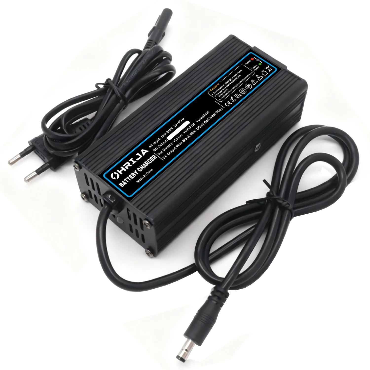 الشاحن الذكي OHRIJA 54.6V 2A مناسب لبطاريات ليثيوم 13S 48V مع غلاف من سبائك الألومنيوم، بدون مروحة، صامت، DC5.5*2.1