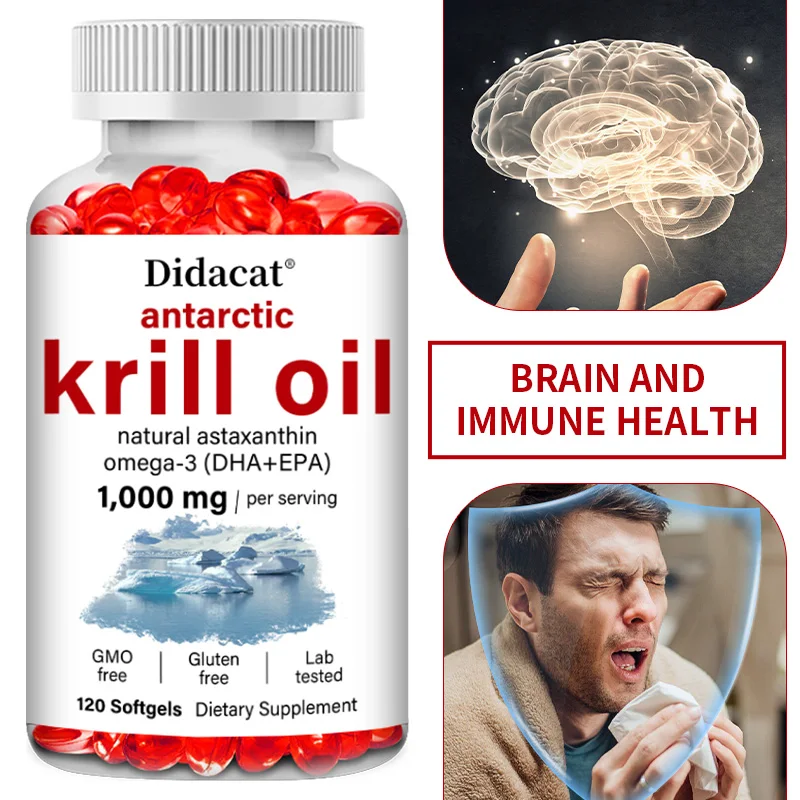 Antarctic Krill Oil Supplement, Omega 3 EPA, DHA, Astaxanthin and Phospholipids, Joints, Heart, Brain & Immunity, 120 Softgels