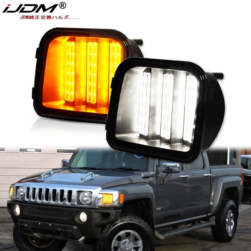 

2pcs Front Bumper Sequential Amber yellow Turn Signals Lights Assembly For 2006-2010 Hummer H3 H3T Xenon White LED as DRL