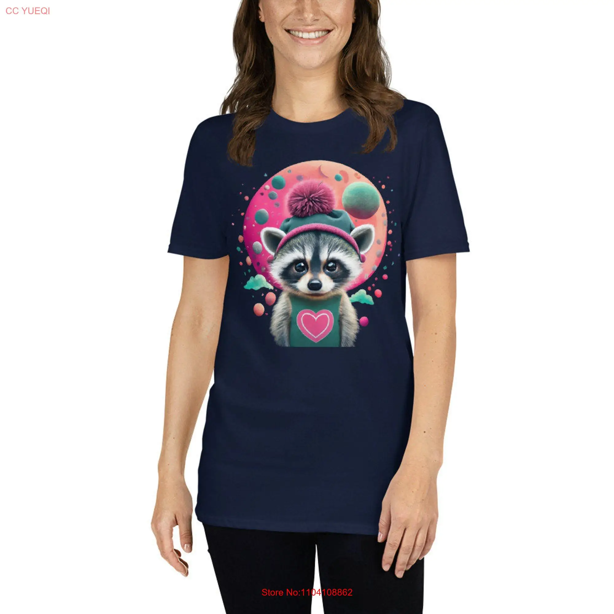 Baby Racoon wearing a beanie with pom Novelty  T Shirt long or short sleeves