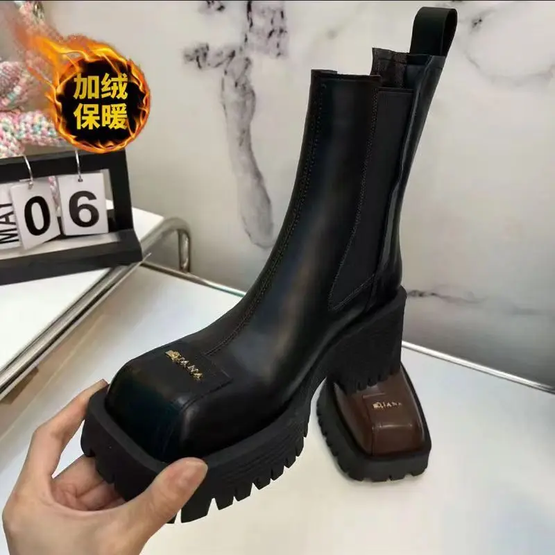 2023 Summer New Chimney Boots Martin Boots Fashion Square Toe Thick Heel Boots Women\'s Elastic Mouth Thick Bottom Boots Trends