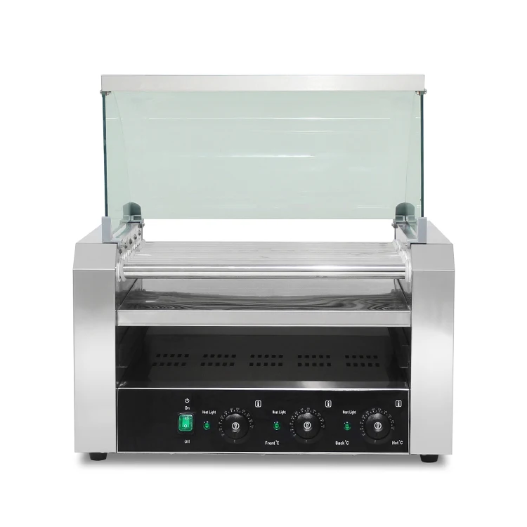 

High Quality Tempered Glass Stainless Steel Hot Dog Bbq Roller Rack Hot Dog Roller Machine Hot Dog Machine With Bun Warmer