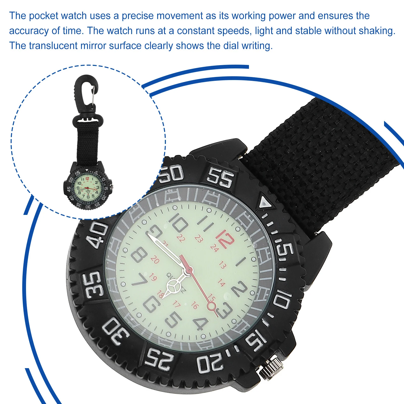

Outdoor Mountaineering Hanging Watch Carabiner Clip Nylon Strap Lightweight Portable Backpacker Pocket Watch Hiking Digital Dial