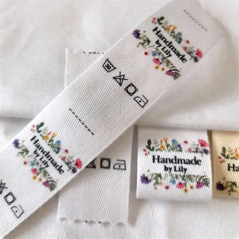 30X60mm Custom Cotton Labels Clothing Private Brand Tag Handmade Personalize Labels Cotton Color Print Logo Brand Labels