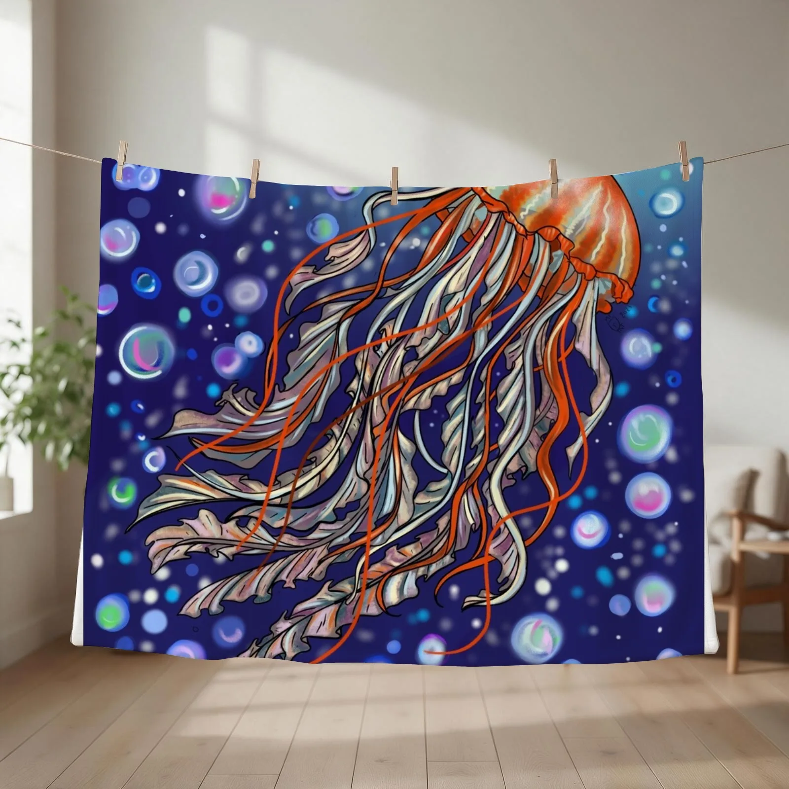 Jellyfish Throw Blanket couch cozy soft plush fuzzy picnic outdoor blanket