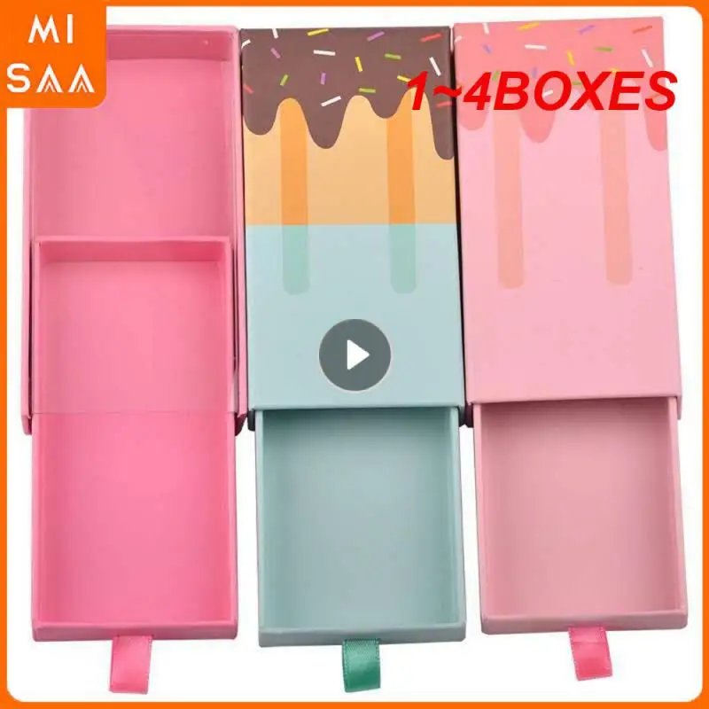 1~4BOXES Eyelash Ice Cream Box Various Styles Beautiful 11.5×6×2cm Storage Boxs Popsicle Drawer Cute Baby For Kids Party Paper