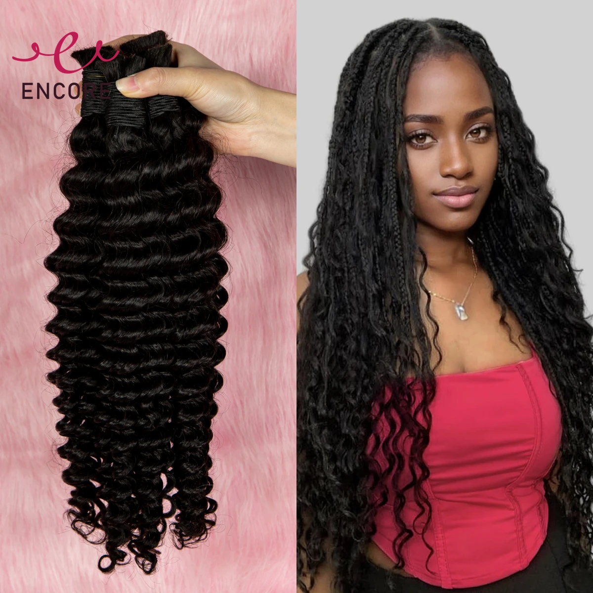 26 28 Inch Deep Wave Natural 100% Virgin Hair Human Hair Bulk for Braiding No Weft Curly Braiding Hair for Braided Extensions