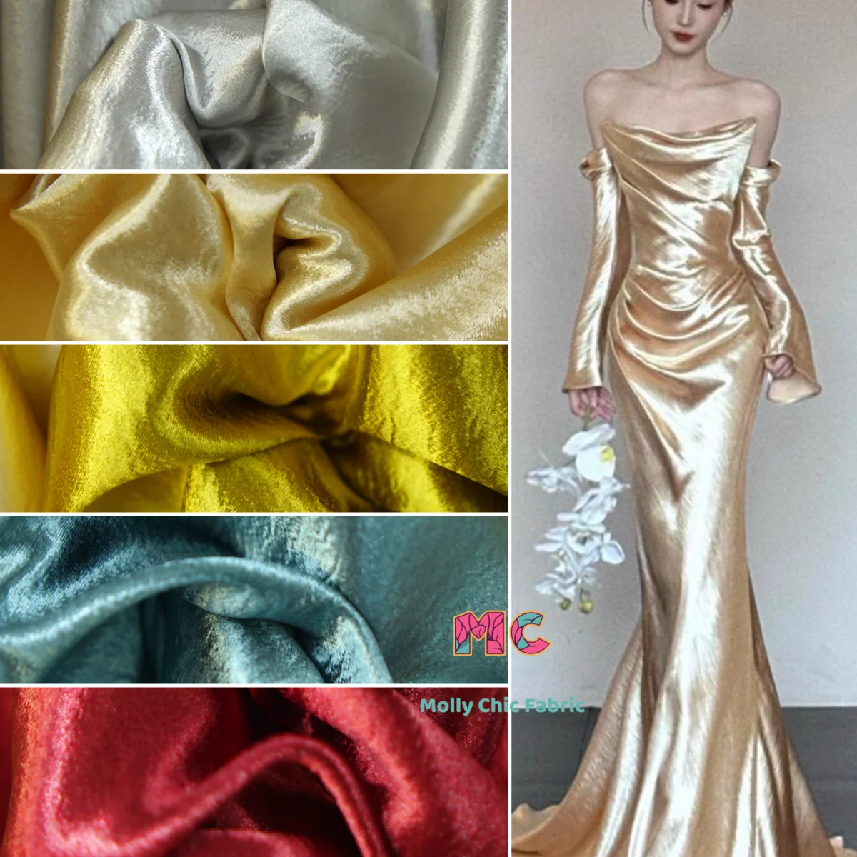 

Золотисто-красная блестящая кристаллическая двойная креповая ткань, сшитое платье, сценический костюм, ручная работа, мягкая драпированная ткань «сделай сам»