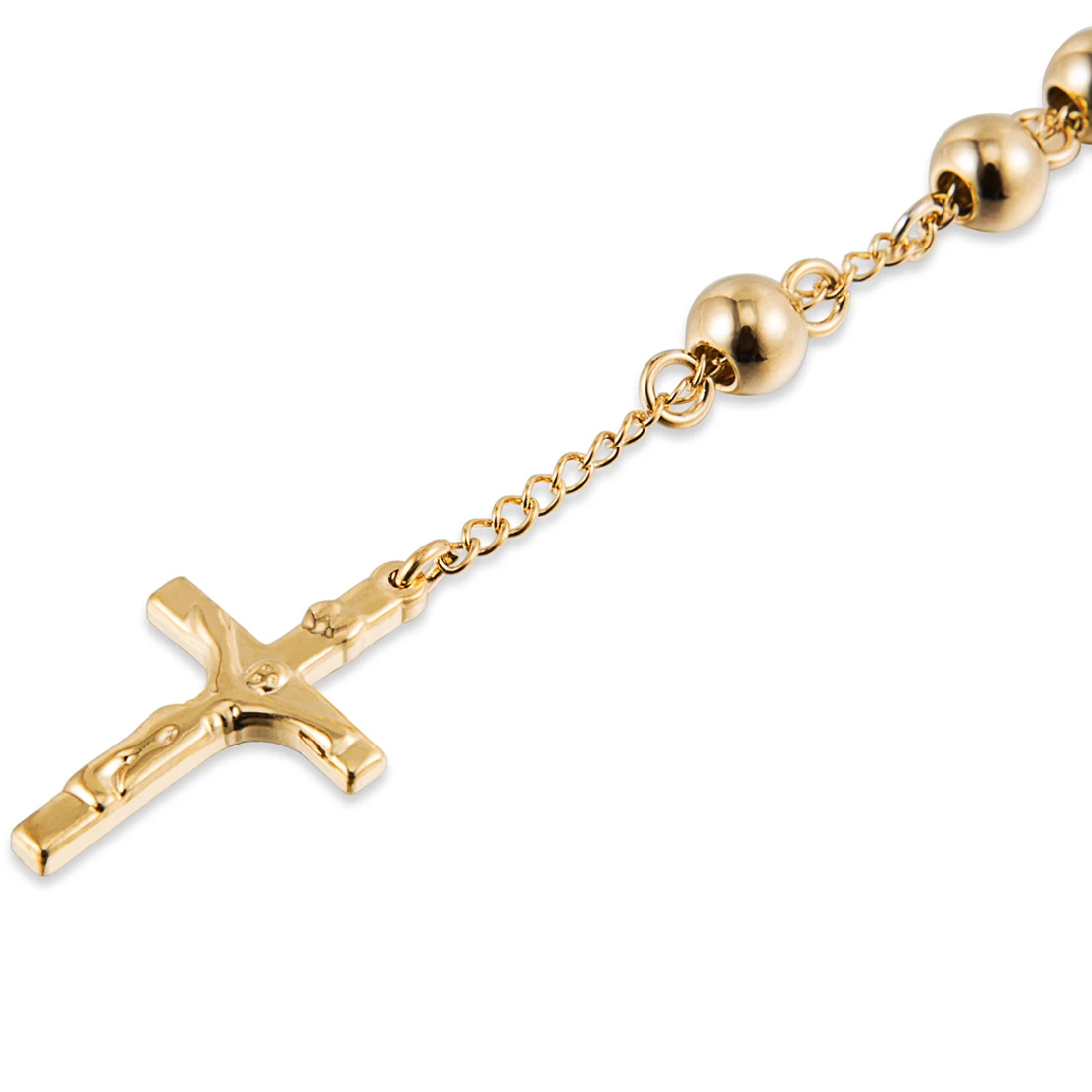 Fashion 4/6/8/10mm Gold Color Jesus Christ Crucifix Chain For Men Women 316L Stainless Steel Long Rosary Beads Necklace