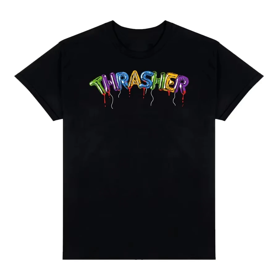 2026 Men Skate Punk Graphic T‑Shirt Jagged Brick‑Texture Letter Logo Print Black Streetwear Short Sleeve Tee