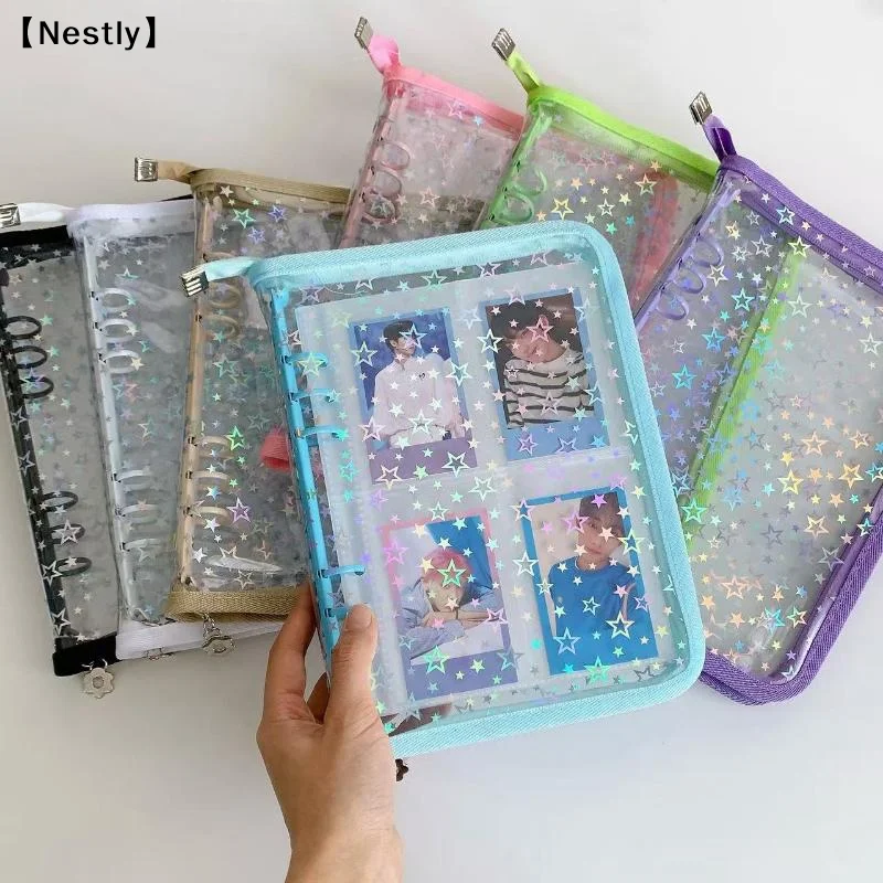 1Pcs DIY Journal Dairy Transparent  Idol Photo Album A5 Laser Star Zipper Binder Collect Book Refill Organizer Stationery〔Nest〕