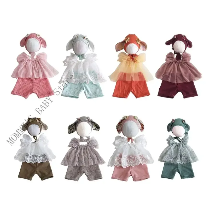 

H3CD 1 комплект: Наряд для фотосессии новорожденных девочек с кружевным лифом, тюлевой юбкой, хлопковой подкладкой и шапочкой с ушками животных