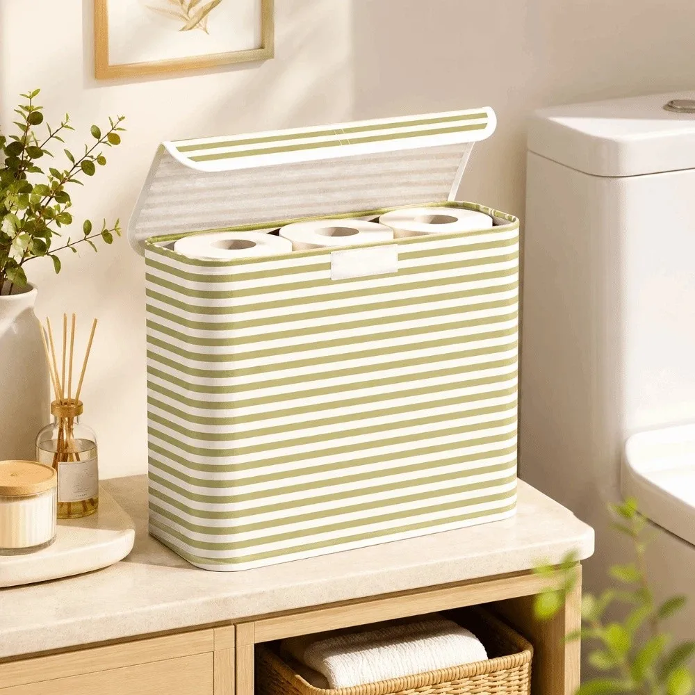 Bathroom Accessories Foldable Toilet Paper Holder With Lid Stripe Printed Bathroom Tissue Box Space-Saving Storage Basket Hotel