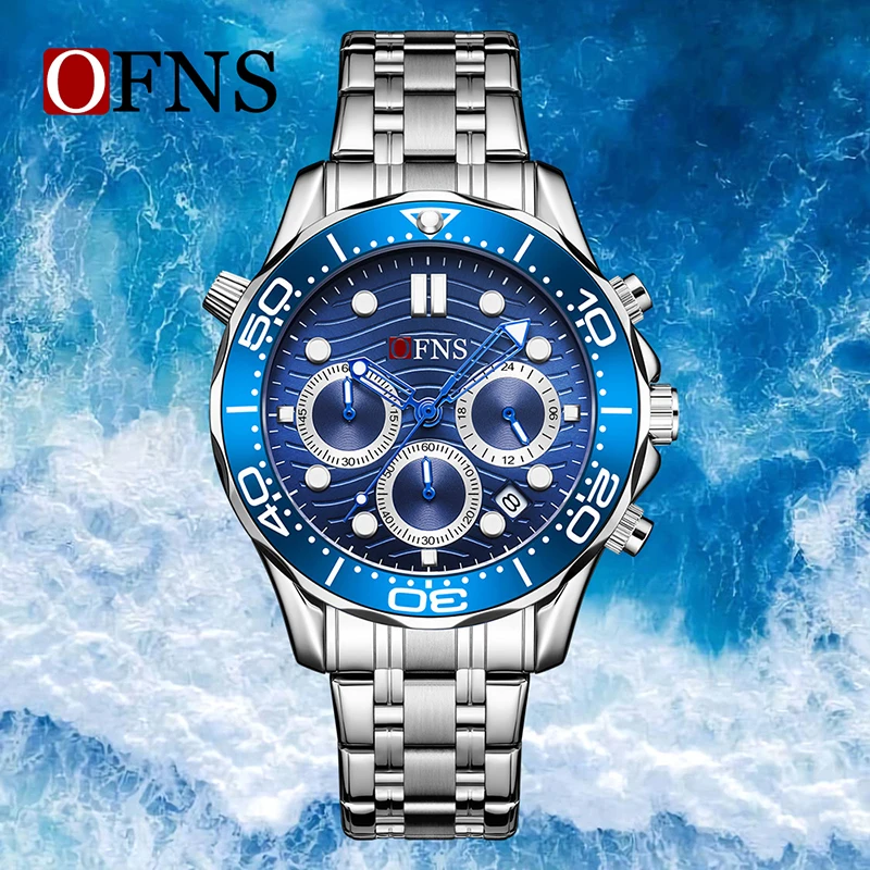 OFNS 7104 New Style Hot Sale Fashion Men's Watch Waterproof Luxury Man Watches Date Week Business Male Quartz Wristwatch For Men