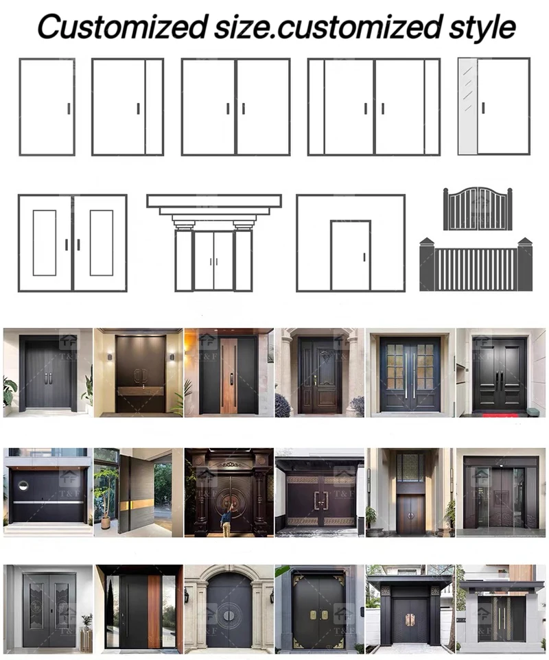 New Design Luxury Double Front Entry Door Home Wrought Iron Double Door For House Villa Door