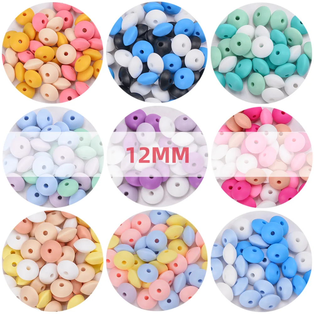 LOFCA-Perles en silicone lentilles de 12mm, lot de 50 ou 100 pièces, accessoires pour bracelets et colliers à faire soi-même