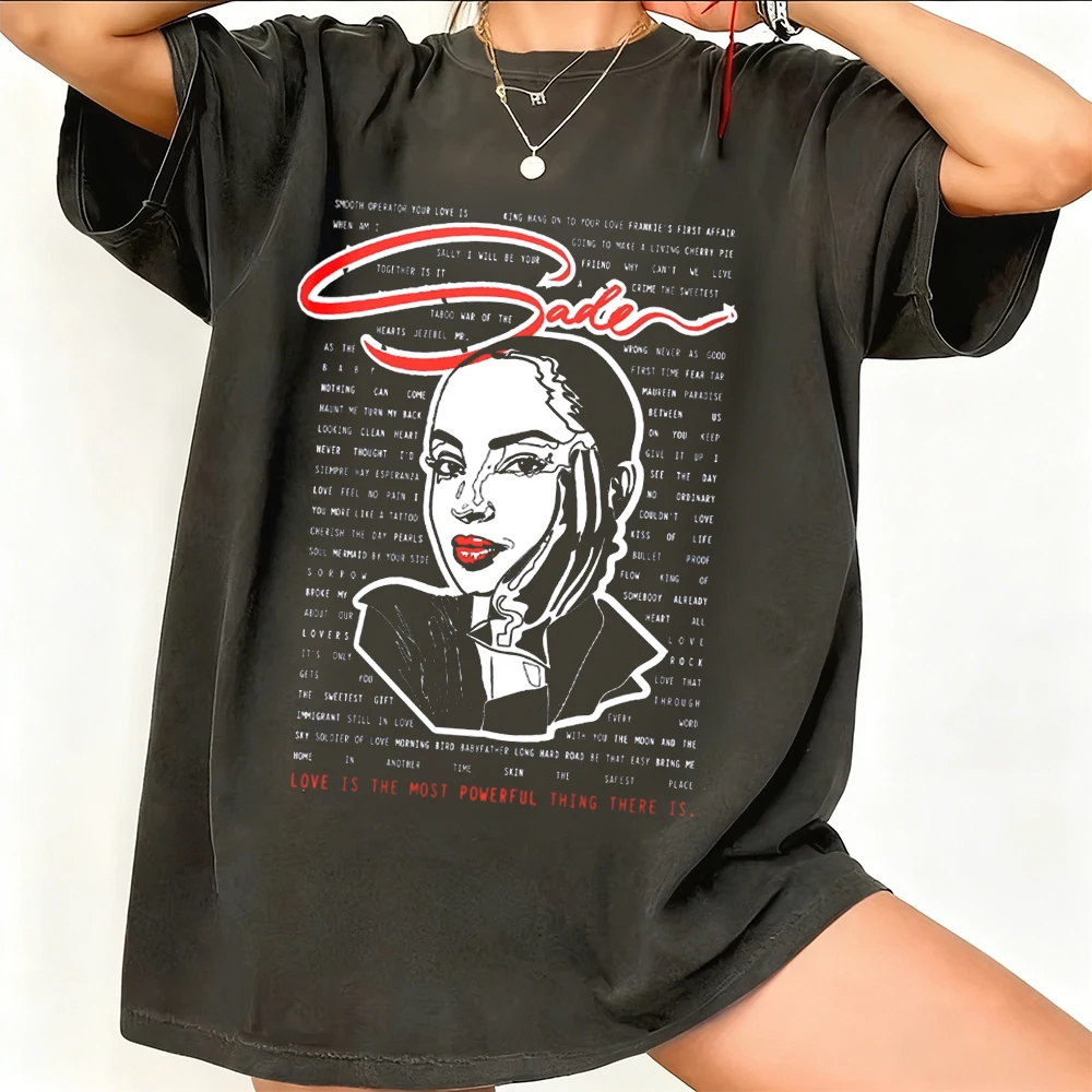 90s Singer S-Sade Print Graphic T Shirt Men Women Hip Hop Vintage Short Sleeve T-shirts  Cotton Oversized T-shirt Streetwear