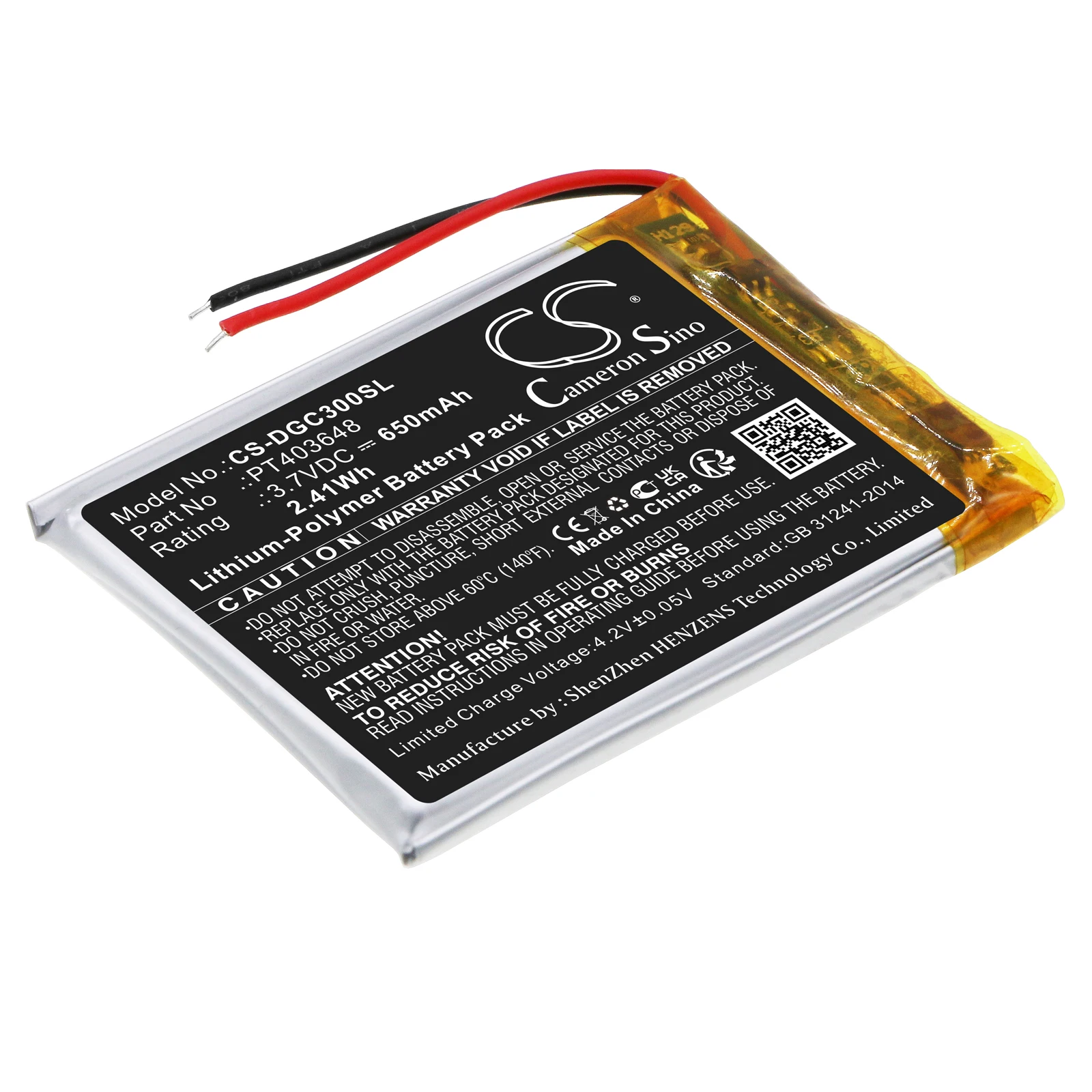 CS Replacement Battery For DENON AH-GC30 PT403648 650mAh / 2.41Wh