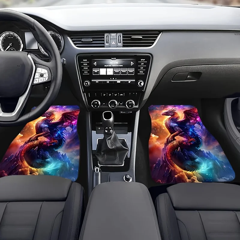4Pcs Car Floor Mats, Galaxy Dragon Print, Fantasy Car Interior Accessories