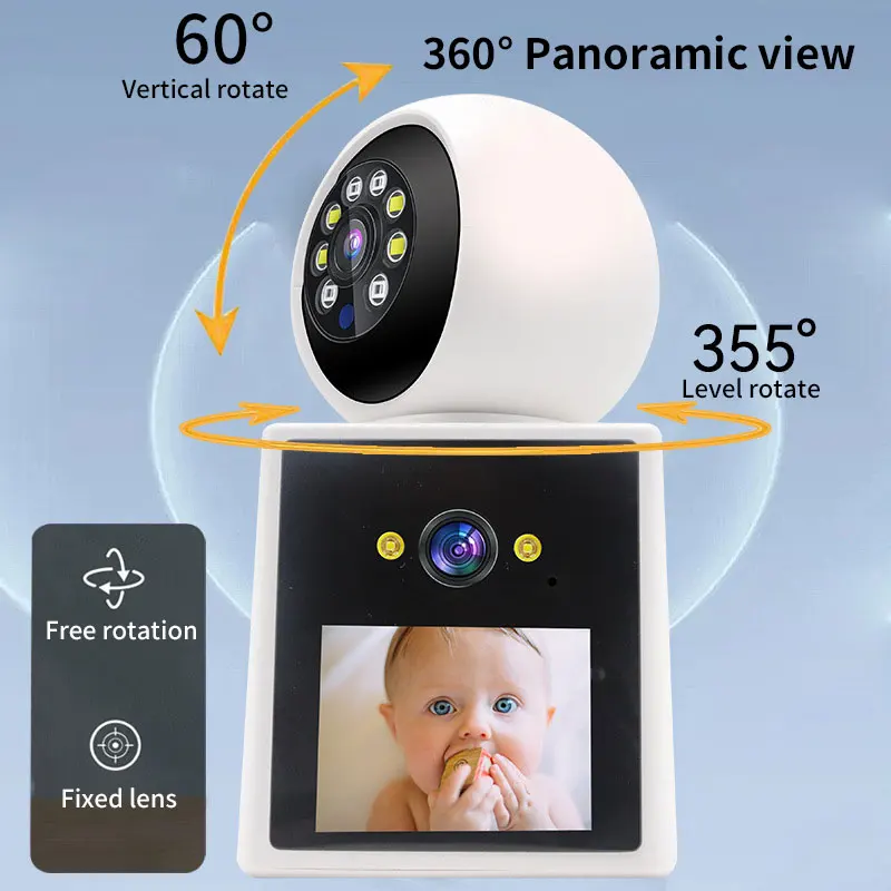 2.8Inch IPS Screen  O-Kam APP 6MP 1296P Dual Lens  Video Phone One Key Call Wireless PTZ IP Dome Camera Security Baby Monitor